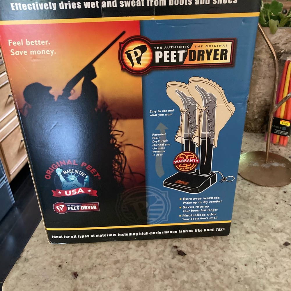 Original in box never used PEET boot dryer with 25 yr warranty. Made is USA